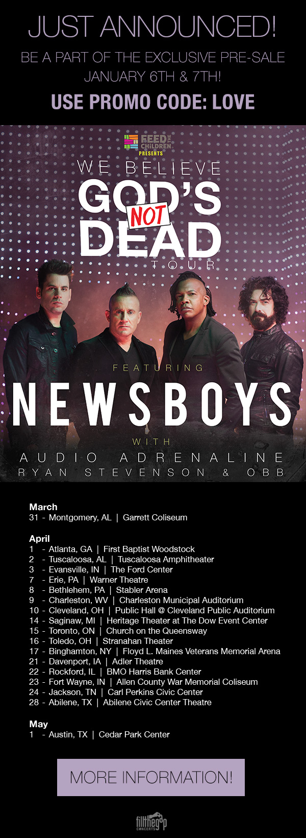Just Announced! Newsboys! We Believe God's Not Dead Tour!